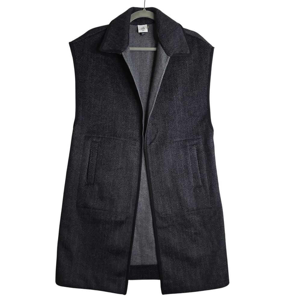 Cabi XS/S GraynBlack Novel Tweed Long Open Front Duster Vest WornOnce Warm Comfy